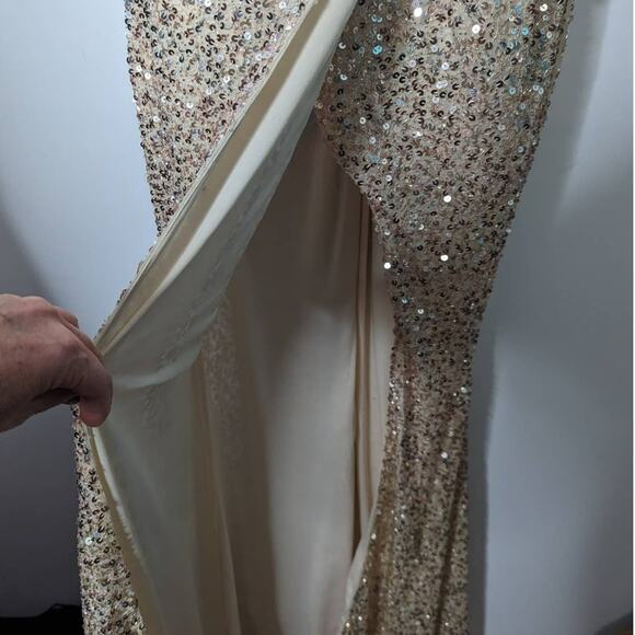 Mac Duggal 5489 Ombre Sequin Formal Gown Nude Silver Slit Evening Dress 6 NWT - Picture 13 of 15